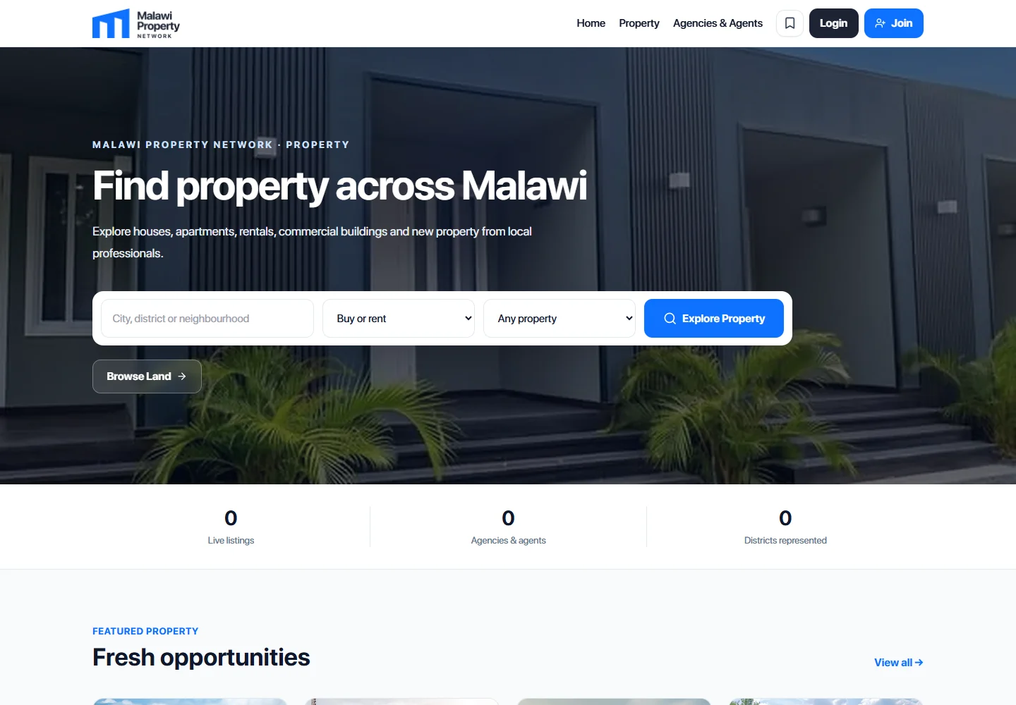 Malawi Property Network — NyumbaMW & BuyLandMW homepage preview