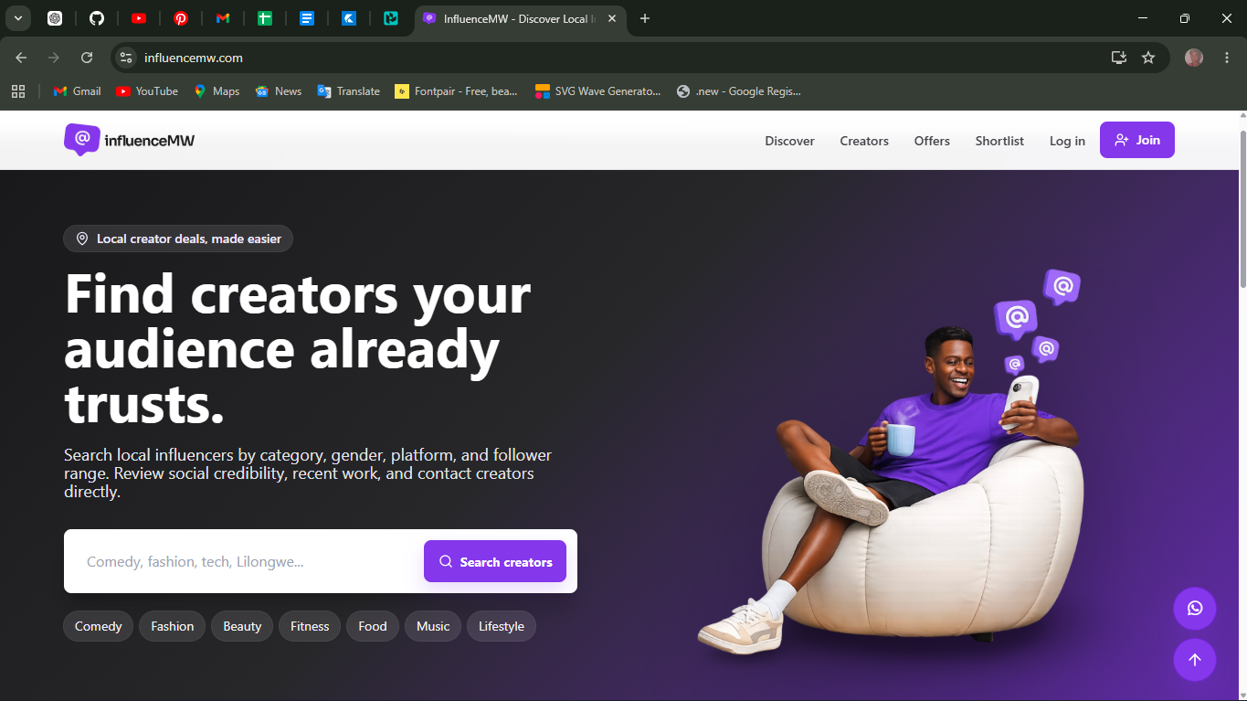 Influence MW homepage preview