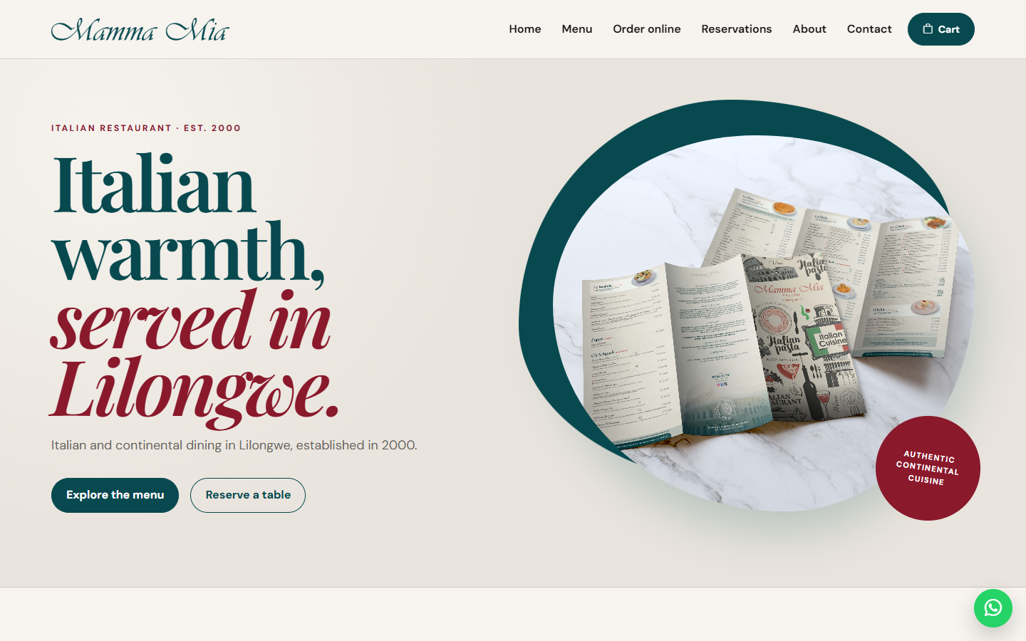 Mamma Mia RestaurantOS homepage preview
