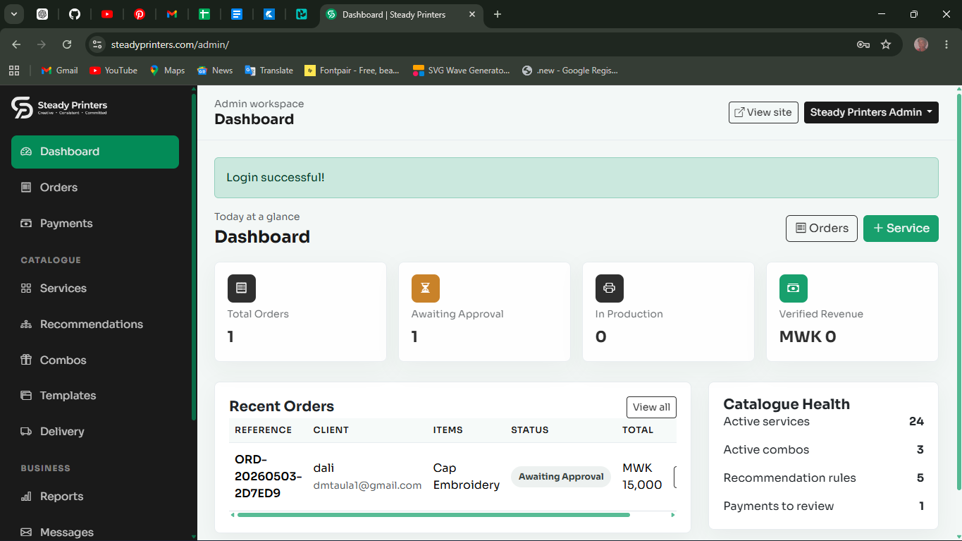 Steady Printers admin preview
