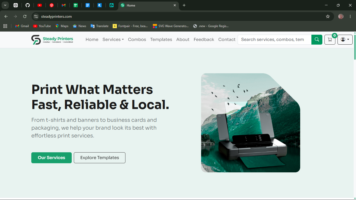 Steady Printers homepage preview